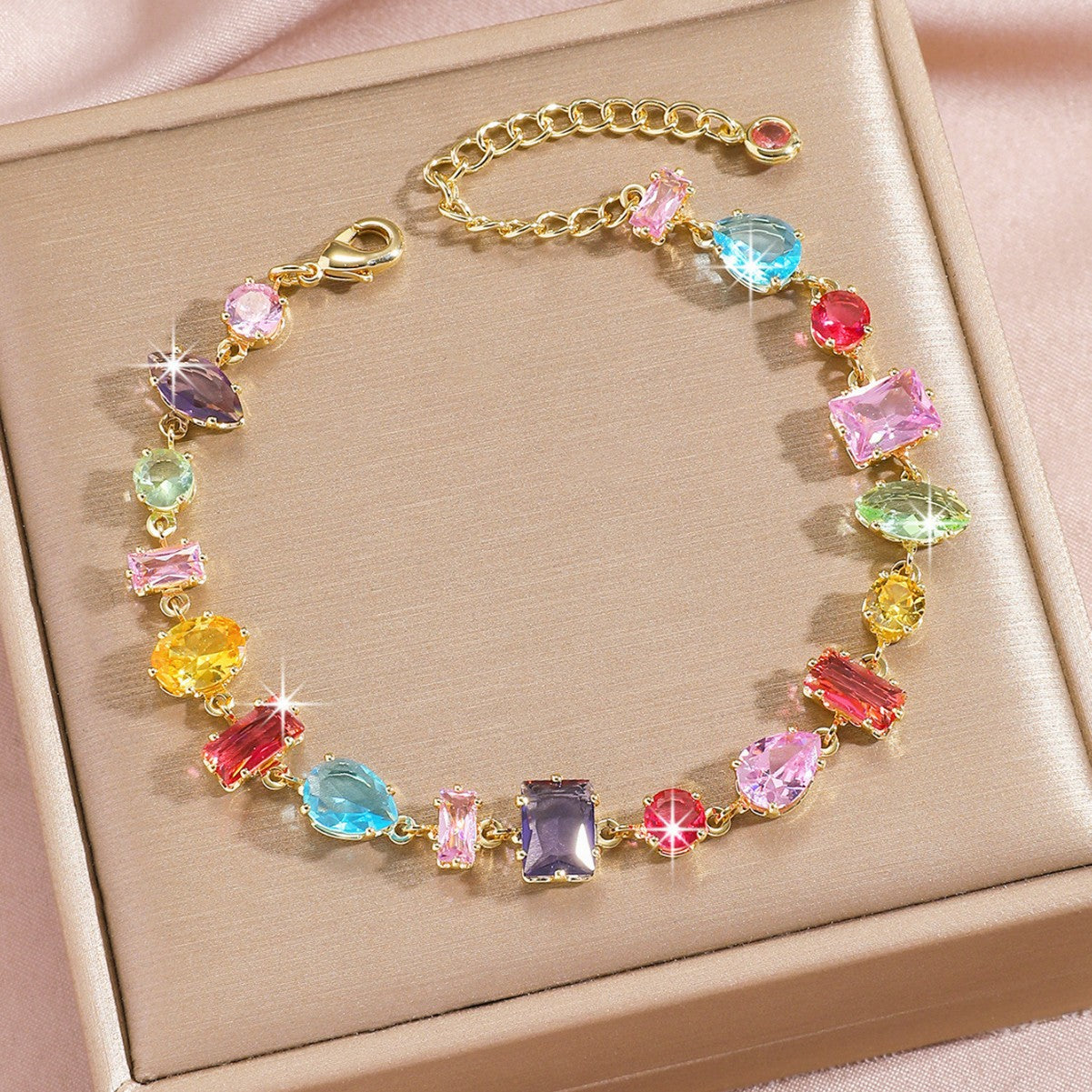Luxury Gold Plated Brass Leaf Bracelet with Cubic Zirconia Inlay Unisex Floral Design