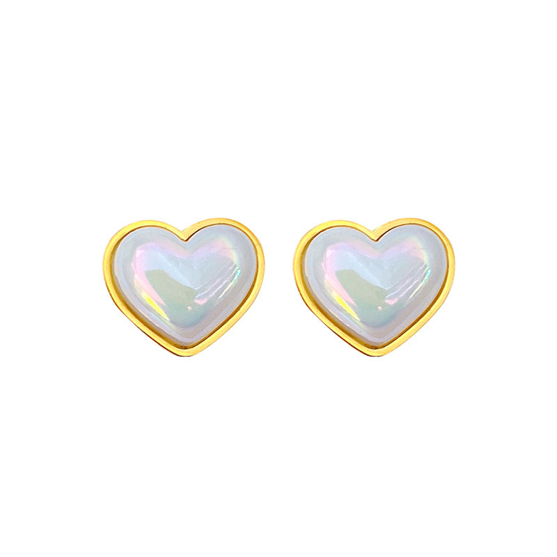Minimalist Mermaid-Inspired Heart-Shaped Titanium Steel Stud Earrings for Women, Plated with Cool-Tone Finish, Elegant Party Jewelry