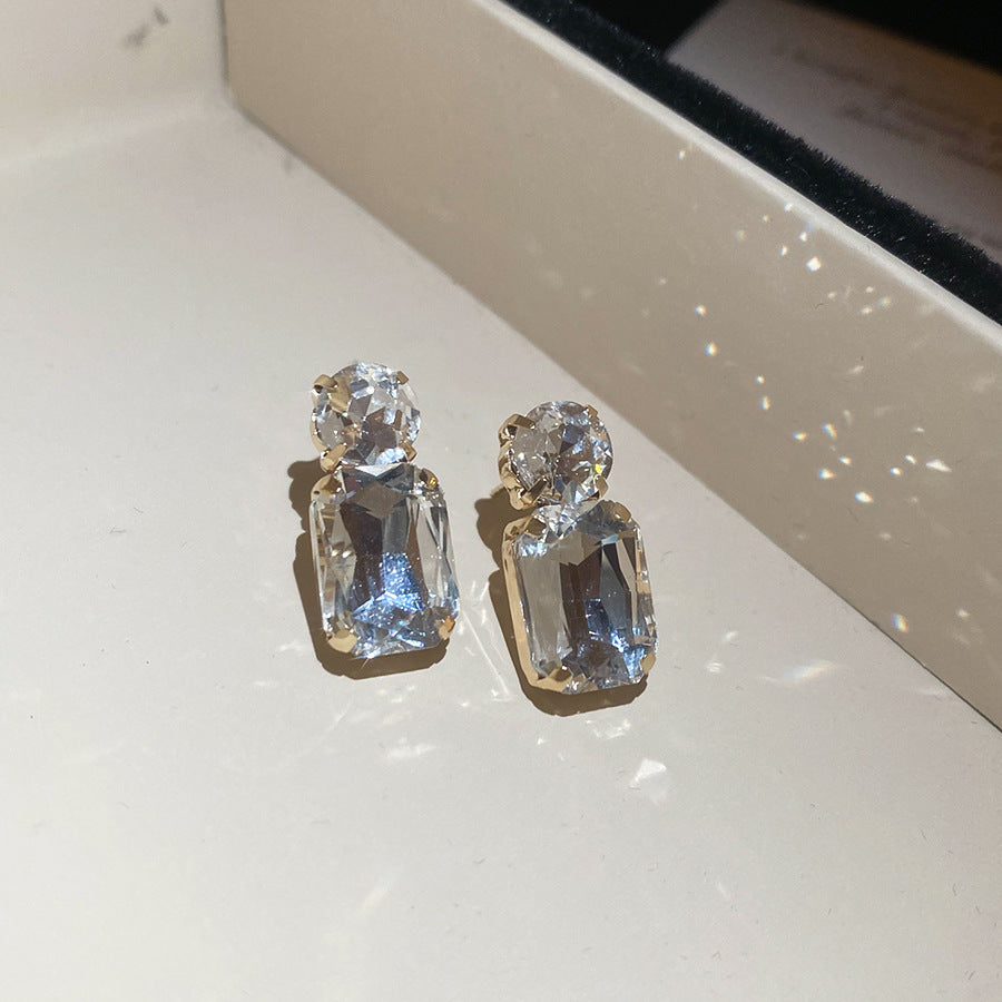 Aretes minimalistas geométricos redondos y cuadrados con incrustaciones de diamantes de imitación para mujer, de aleación con postes de acero
