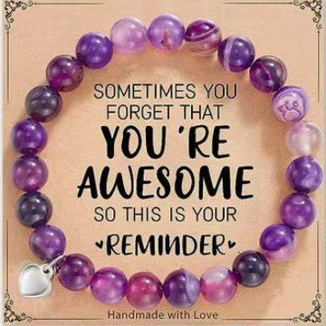 Minimalist Stainless Steel Amethyst Crystal Heart Beaded Bracelet Unisex Business Gift