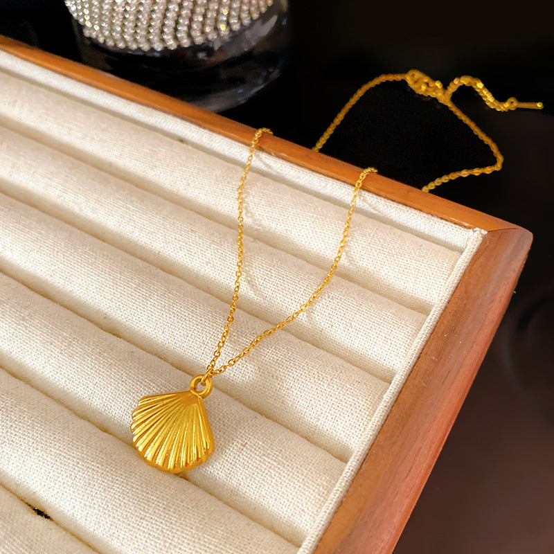 Geometric Titanium Steel Plated Necklace with Shell Pendant