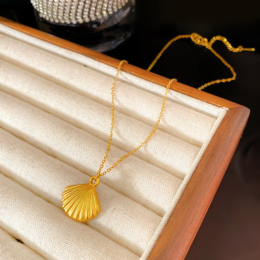 Geometric Titanium Steel Plated Necklace with Shell Pendant