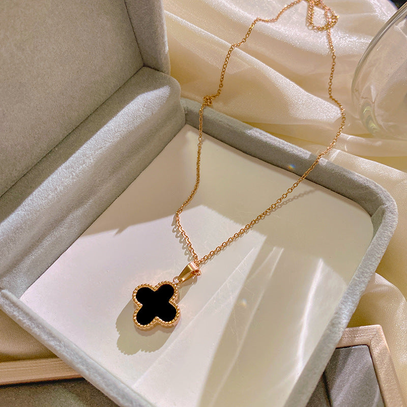 Minimalist Luxury Gold Plated Titanium Steel Four-Leaf Clover Necklace for Unisex