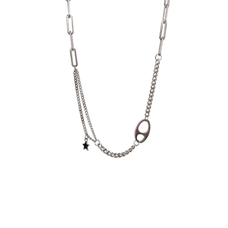 Collana con Nappa a Naso di Maiale Retro Chic per Donna con Ciondolo Geometrico in Acciaio al Titanio con Dettaglio a Stella Catena Clavicola Minimalista