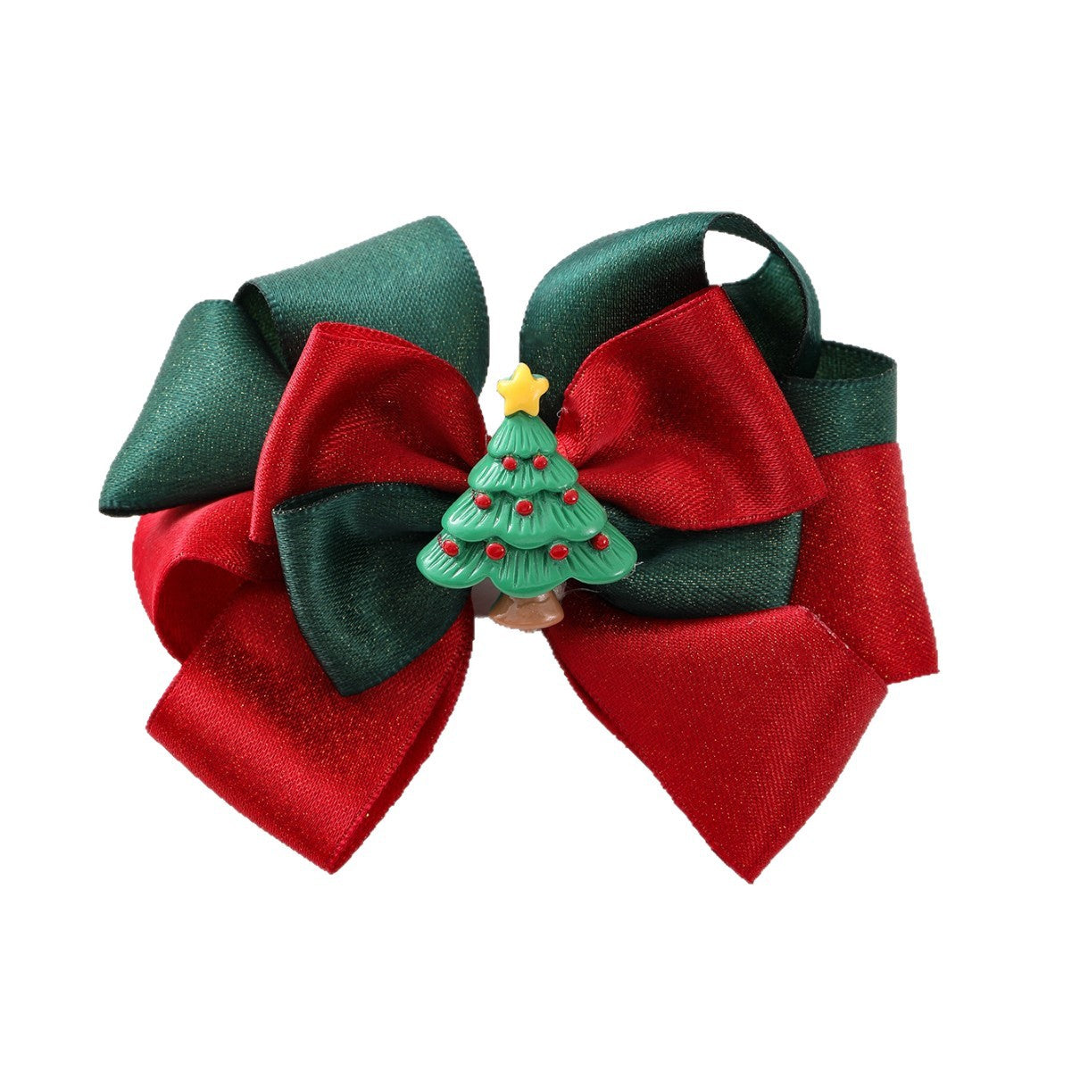 Cartoon-Style Red Bow Hair Clip for Kids Christmas-Themed Hair Accessory with Santa Claus and Christmas Tree Pattern