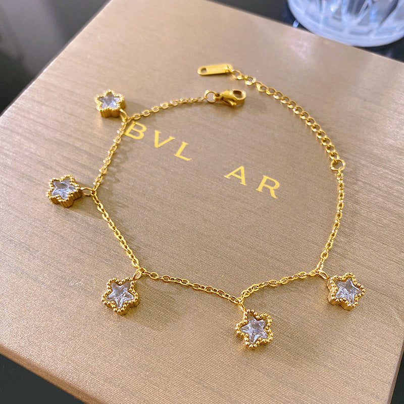 Sweet Minimalist Micro-set Cubic Zirconia Star Titanium Steel Bracelet