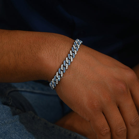 Bracciale da uomo alla moda geometrico irregolare in lega di zinco a catena cubana con intarsio di strass