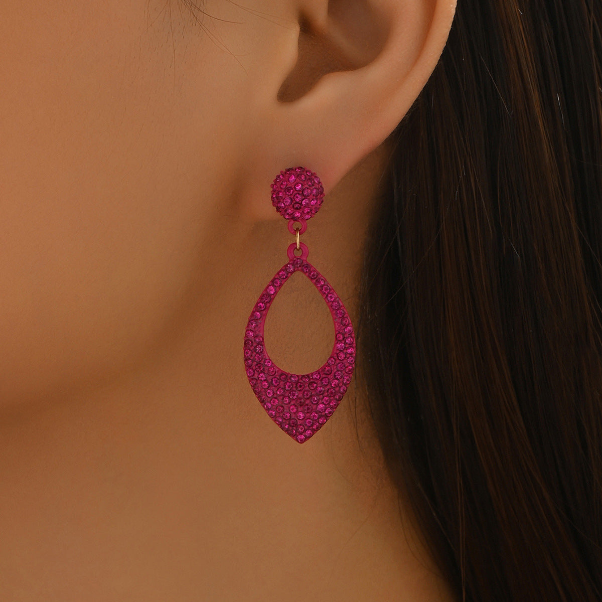 Minimalist Geometric U-Shaped Alloy Hoop Earrings with Full Rhinestone Inlay for Women