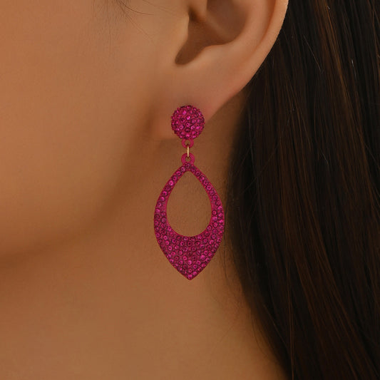 Orecchini a cerchio a U geometrici minimalisti in lega con intarsio completo di strass da donna