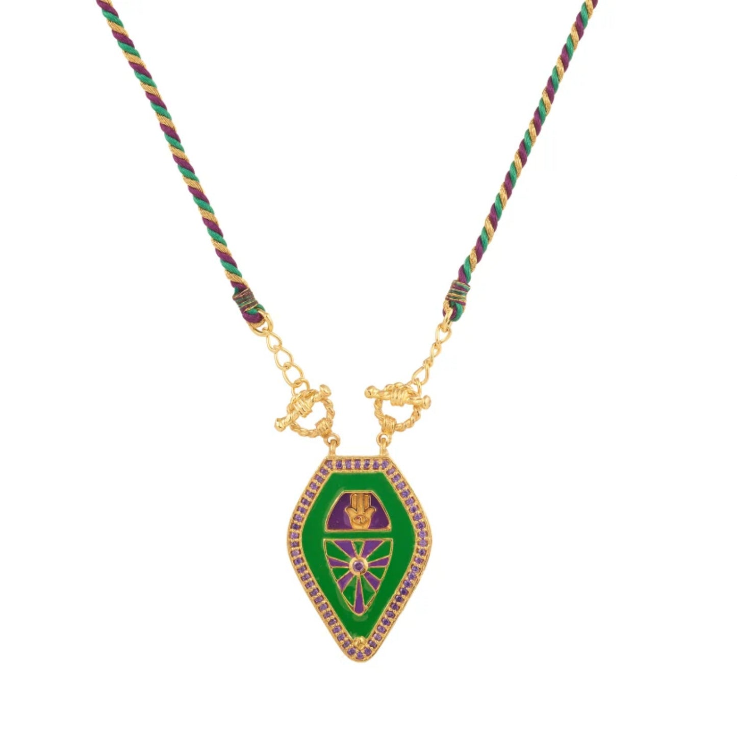 Vintage Geometric Tarot Pendant Necklace with Rhinestone Inlay and Gold Plated Copper Chain