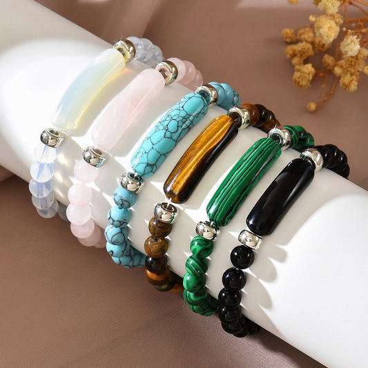 Geometric Square Turquoise Beaded Bracelet Unisex Handmade Jewelry