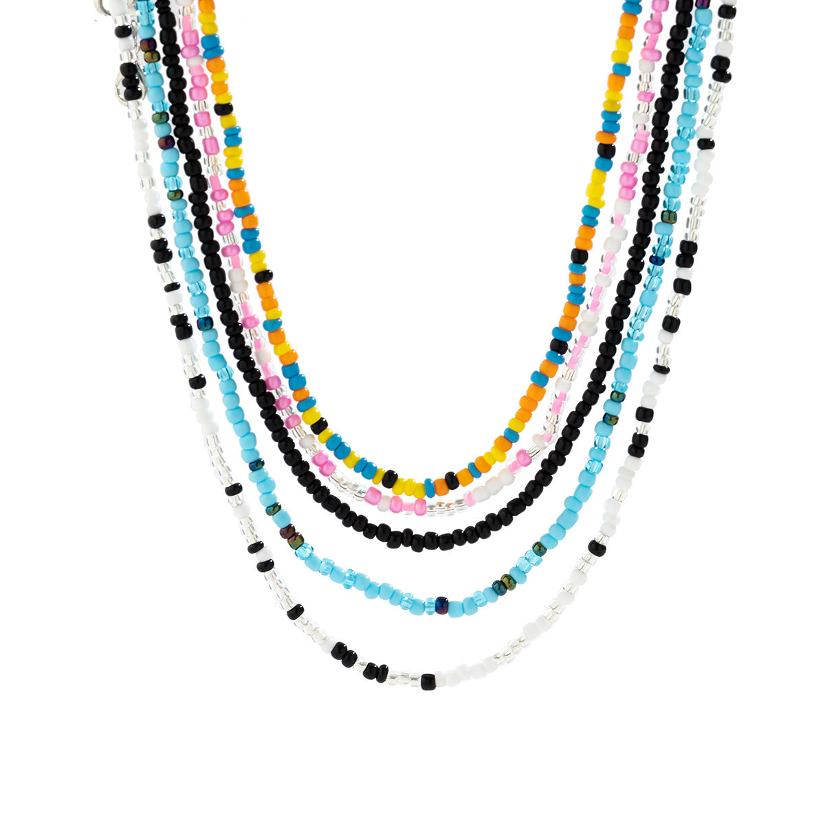 Bohemian Style Geometric Pendant Necklace Set for Women with Beaded Accents, Resin Plastic Construction, and Ball Chain