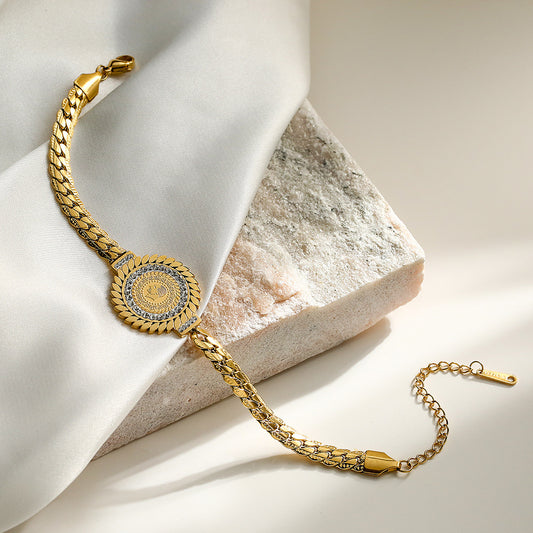 Collana rotonda con ciondolo geometrico in stile vintage in acciaio al titanio con finitura placcata per donna