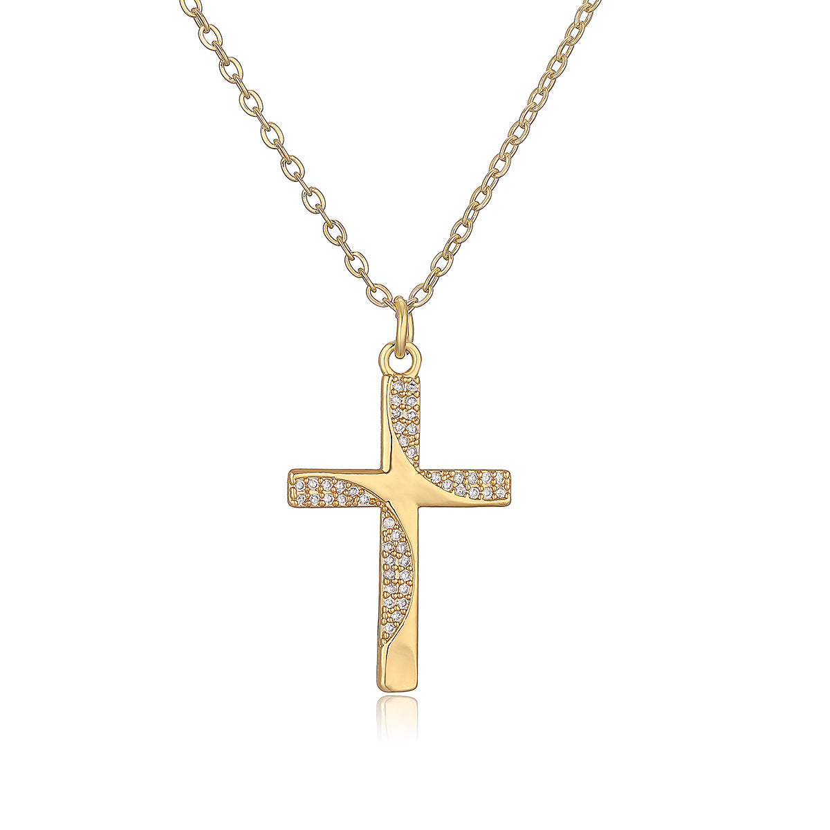 Minimalist Cross Pendant Necklace for Women with Copper Base and 18K Gold Plating, Micro-Pave Zirconia, Geometric Design Locket Chain