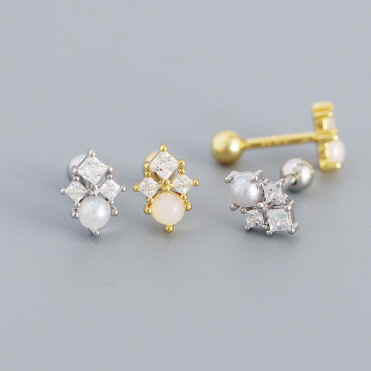 Minimalist Geometric Square Zircon Screw Ear Cuff Earrings for Women in S925 Sterling Silver with Plating Finish