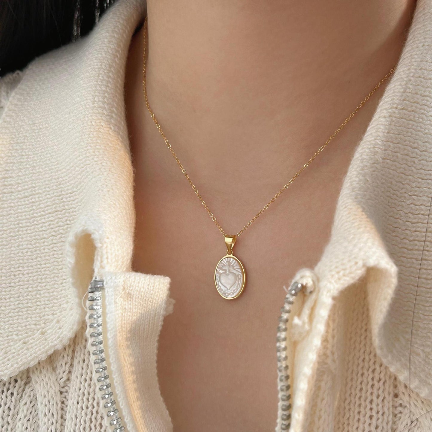 Minimalist Heart-Shaped 925 Sterling Silver Necklace with Gold Plating on Cross Chain for Women