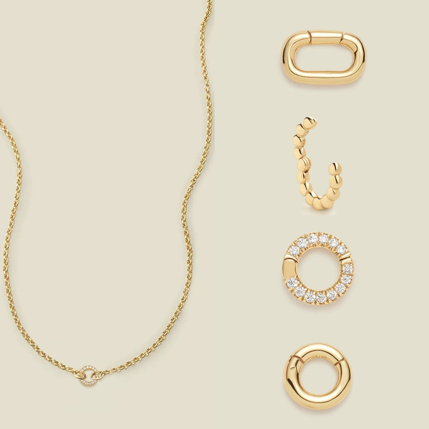 Vintage 18K Gold Plated Brass Geometric Heart Round Oval Cubic Zirconia Pendant Corn Chain Necklace DIY Charm Bar
