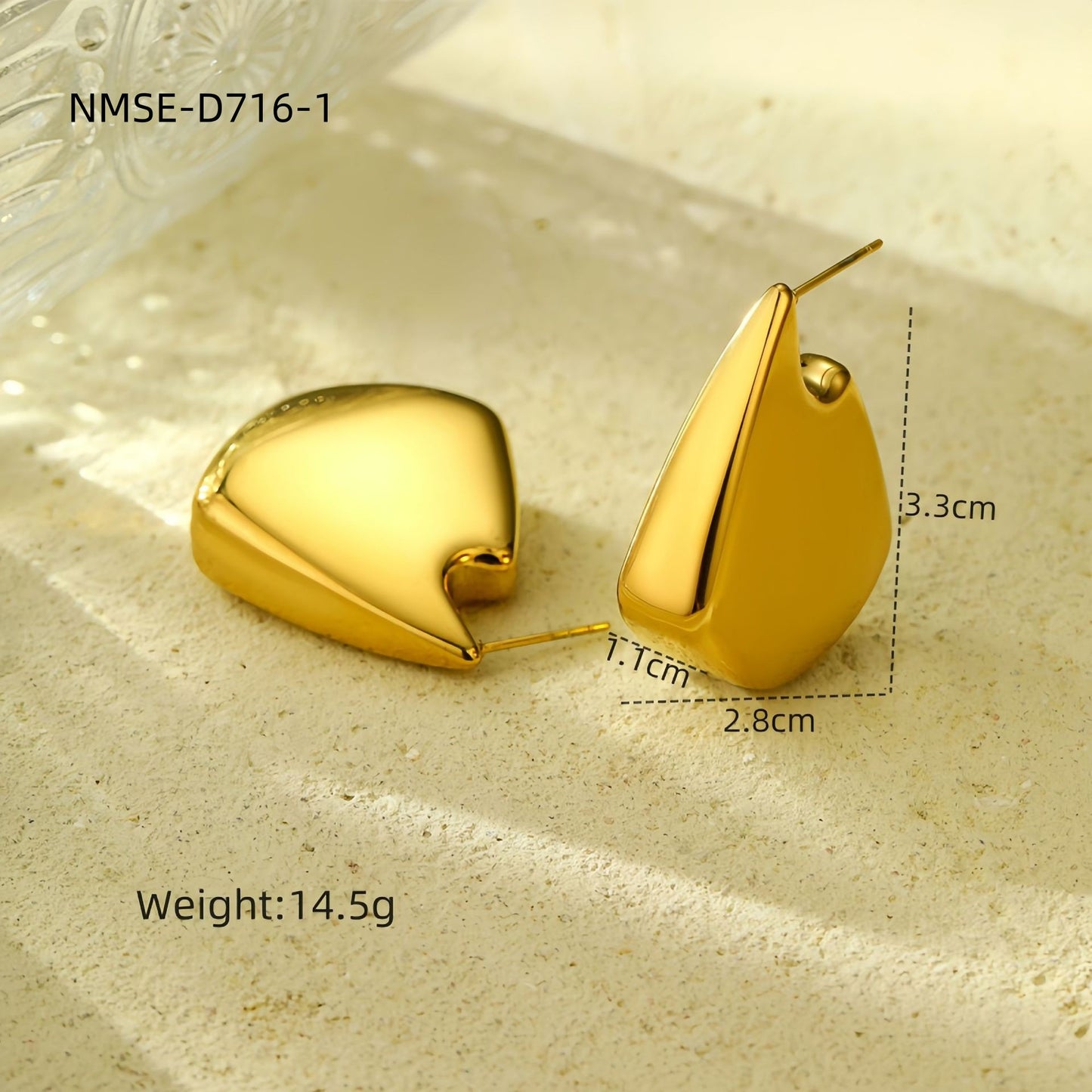 Orecchini da donna eleganti vintage geometrici in acciaio inossidabile placcati oro a forma di pinna irregolare