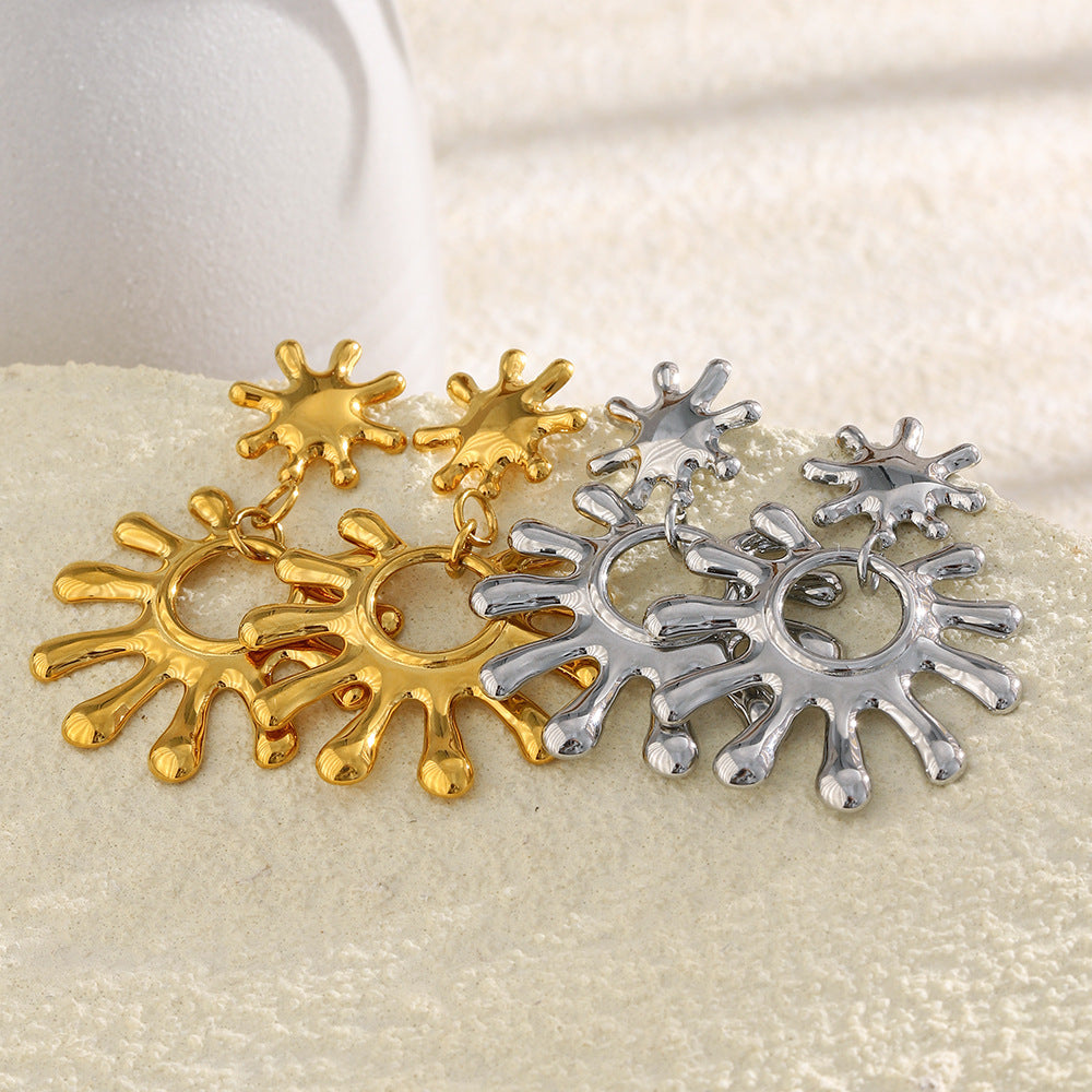Minimalist Geometric Stainless Steel 18K Gold Plated Sun Stud Earrings for Women with Clean Line Design