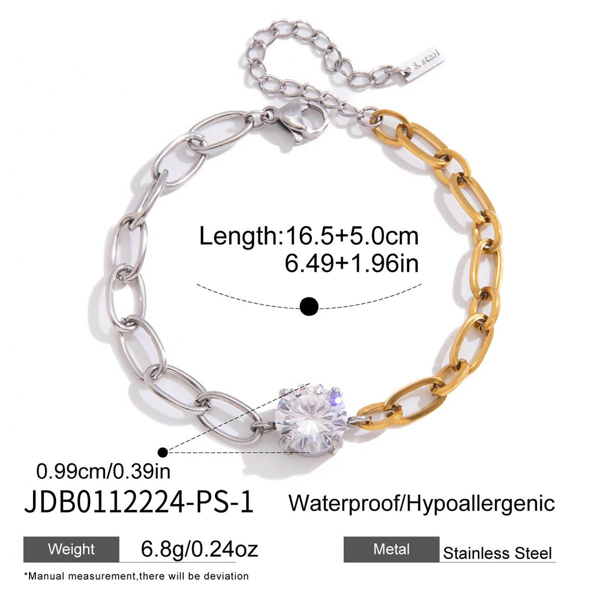 Elegant Geometric Heart Stainless Steel Cubic Zirconia Plated Bracelet for Women