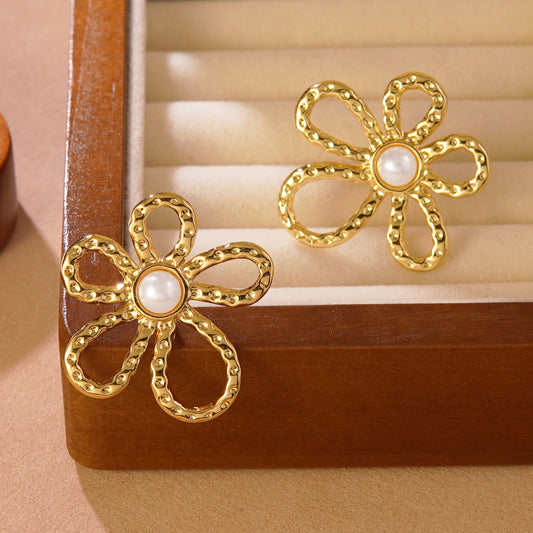 Pendientes de Lujo de Acero Inoxidable Estampados con Flores para Mujer