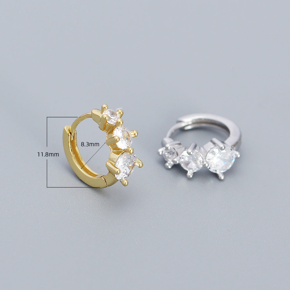 Eleganti orecchini a cerchio rotondi geometrici in argento sterling 925 con intarsio di zirconi cubici da donna