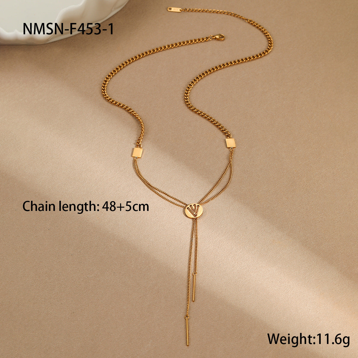 Elegante collar con colgante geométrico en forma de Y de acero inoxidable con acabado chapado para mujer