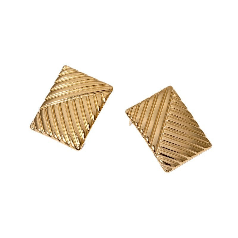Orecchini da donna geometrici quadrati a scacchiera minimalisti in acciaio inossidabile placcato oro 18K