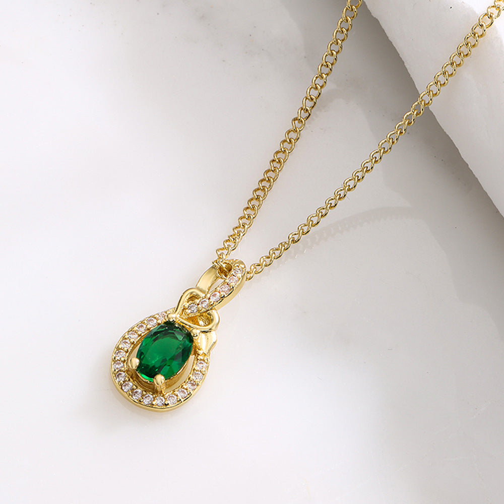 Geometric Pendant Necklace for Women with Copper Base Plated in 18K Gold and Zircon Inlay, Minimalist and Unique Clavicle Chain