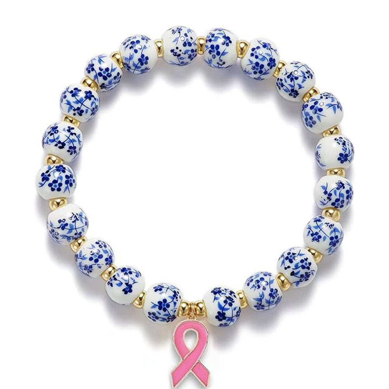 Minimalist Floral Ceramic Bow Rhinestone Beaded Elastic Bracelet for Women