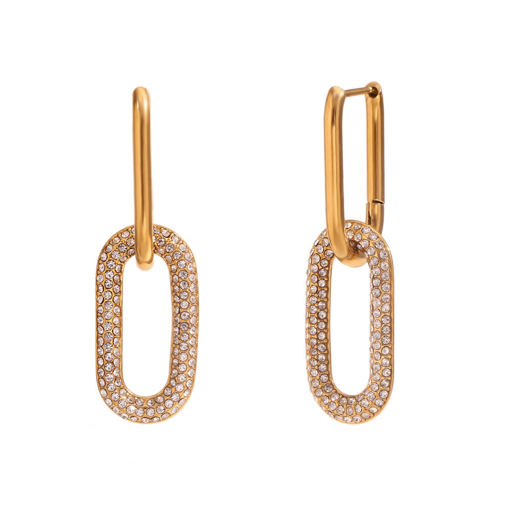 Geometric Stainless Steel Earrings with 18K Gold Plating and Micro-Paved Zirconia for Women