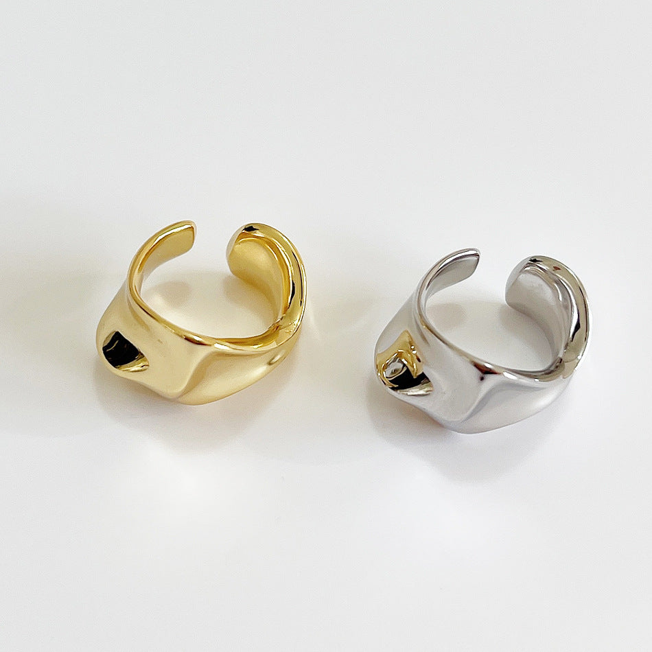 Minimalist 925 Sterling Silver Geometric Triangle Plated Ear Clip for Women with Textured Irregular Surface