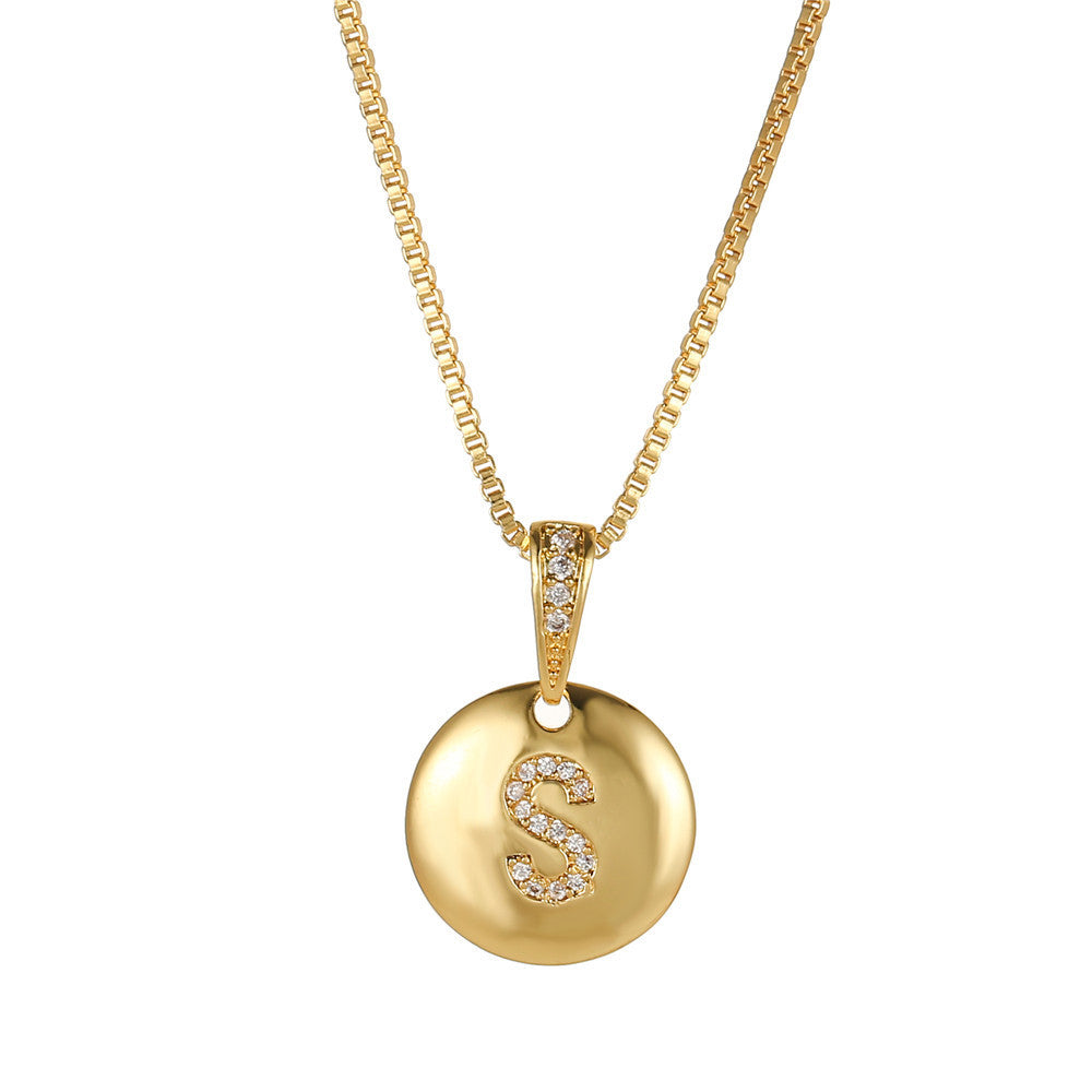 Vintage Sweet Geometric Letter Brass Inlay Cubic Zirconia Necklace Box Chain for Women
