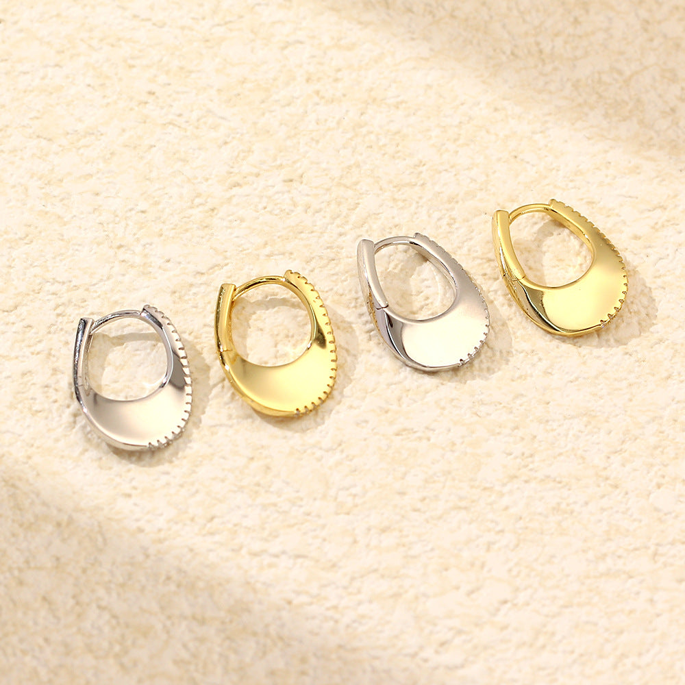 Elegant 925 Sterling Silver Geometric Inlay Diamond U-Shaped Hoop Earrings for Women