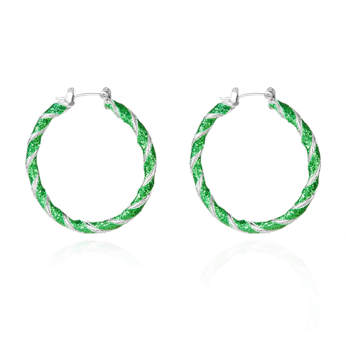Orecchini a Cerchio Natalizi Geometrici da Donna in Lega con Finitura Galvanizzata, Design Ritorto Festivo Rosso e Verde