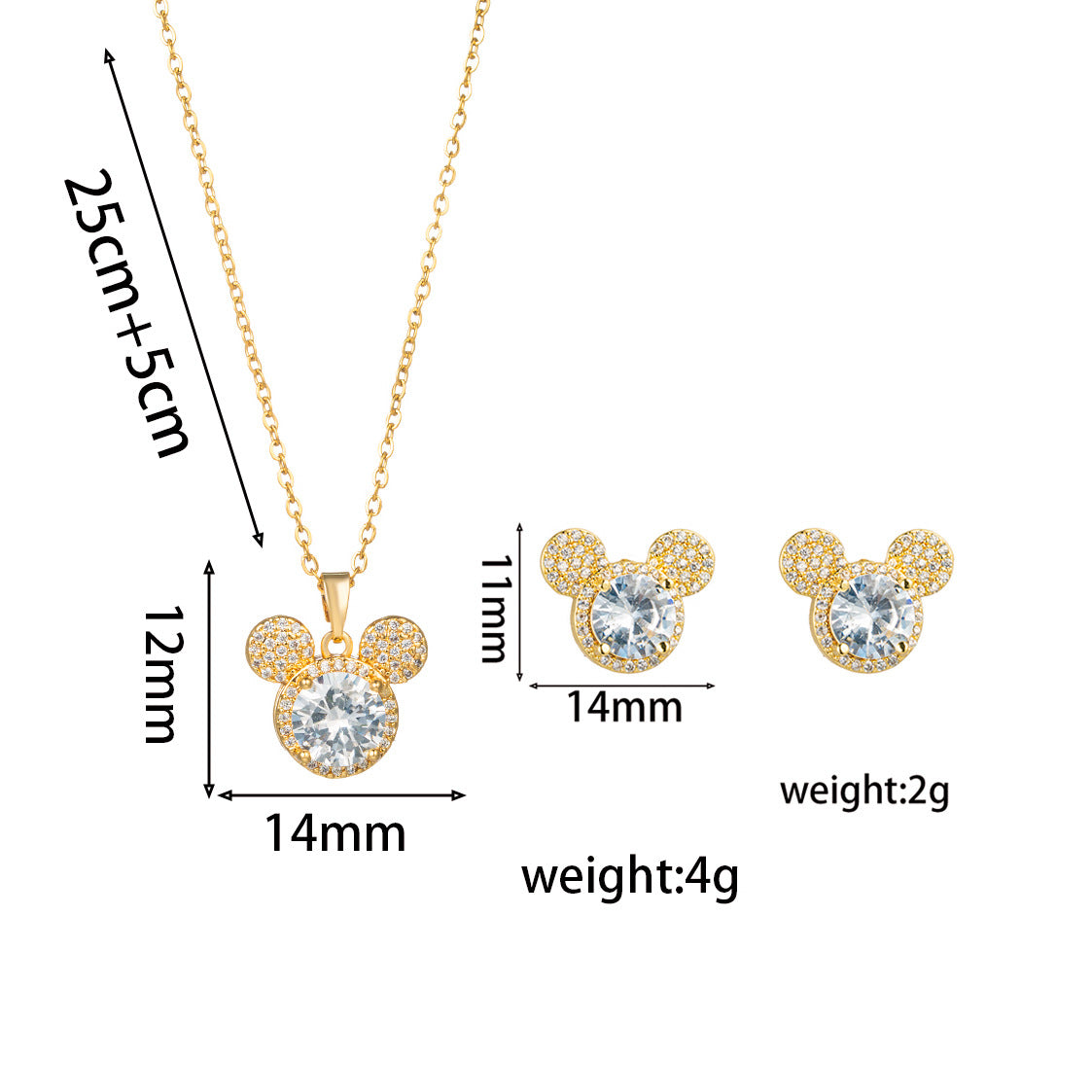 Collana con Pendente Lusso Topolino per Donna in Acciaio al Titanio con Intarsio di Strass su Catena a O, Ipoallergenica e Resistente allo Sbiadimento