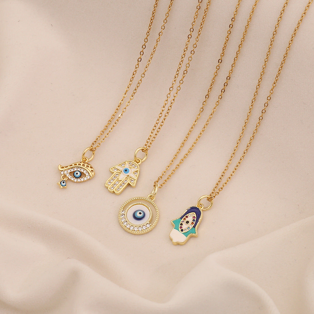 Edgy Evil Eye Pendant Necklace in Stainless Steel with Enamel Finish on O-Chain for Women