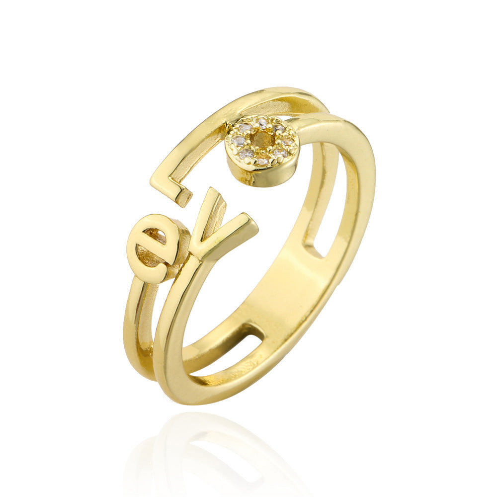 Anello in rame geometrico minimalista con placcatura in oro 18 carati per donna, design a cuore, fascia aperta regolabile