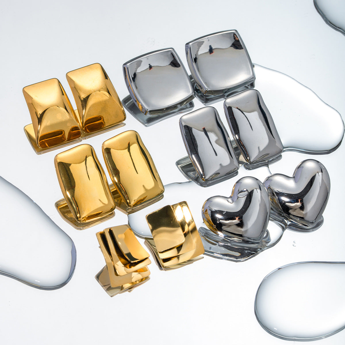 Pendientes Colgantes Minimalistas Geométricos Rectangulares de Acero Inoxidable con Baño de Oro de 18K Vintage para Mujer