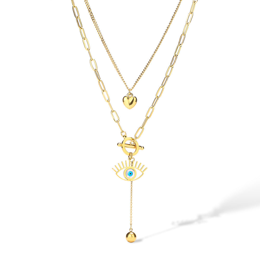 Collana pendente a occhio di Allah geometrico minimalista da donna in acciaio al titanio con design a strati alla moda