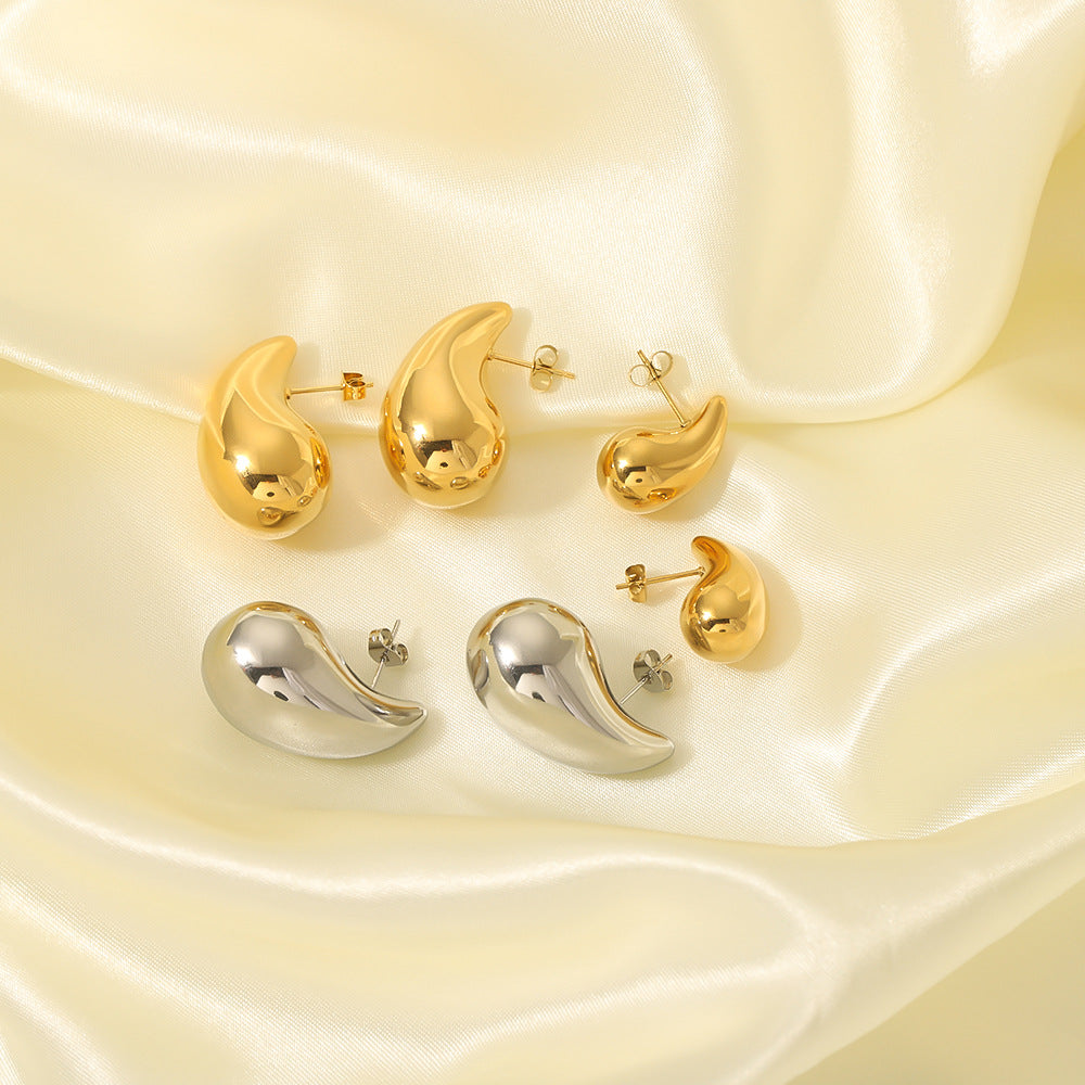 Orecchini da donna minimalisti in acciaio inossidabile cavi a forma di goccia d'acqua placcati in oro 18 carati