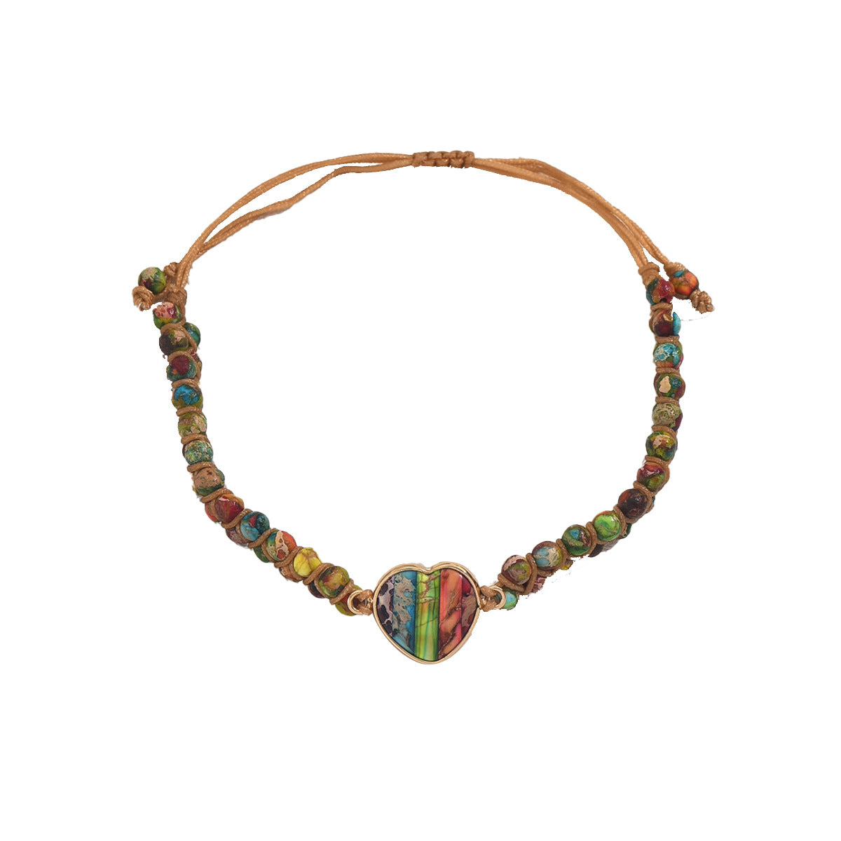 Bracciale geometrico a forma di cuore alla moda da donna in lega di zinco con intarsio in pietra naturale colorata