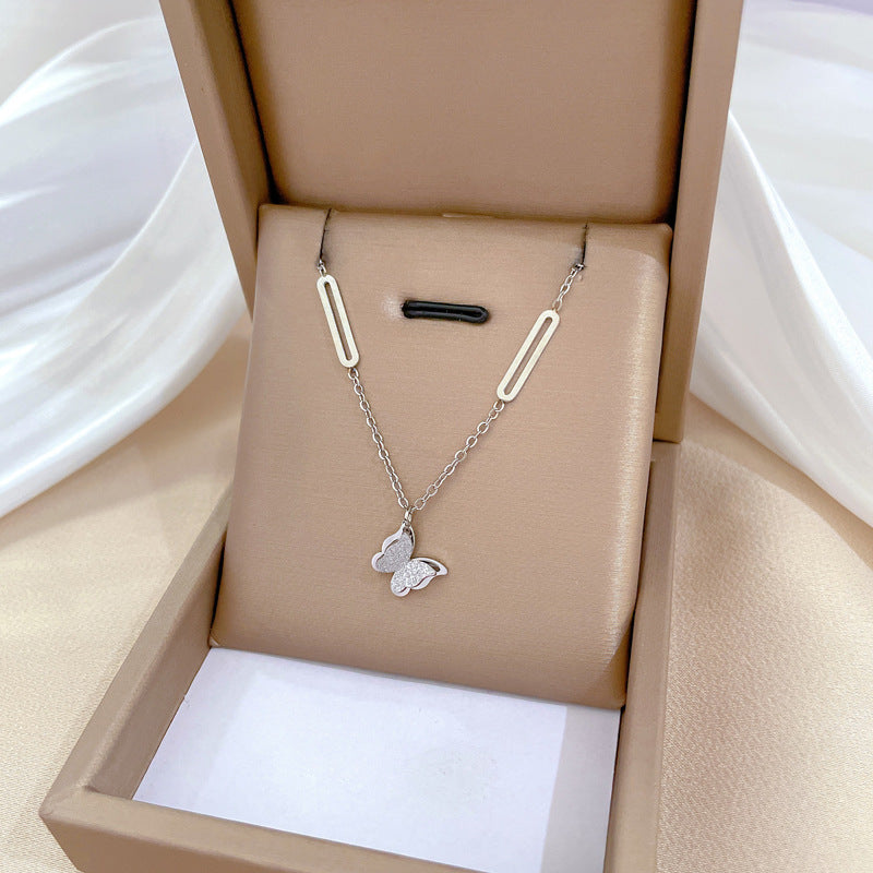 Minimalist Butterfly Pendant Necklace in Titanium Steel with Gold Plating for Women and Men
