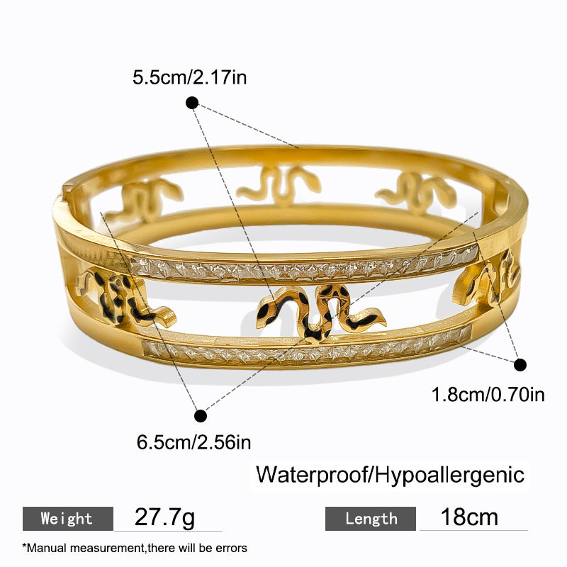 Vintage Rhinestone Paved Snake Design Titanium Steel Bracelet