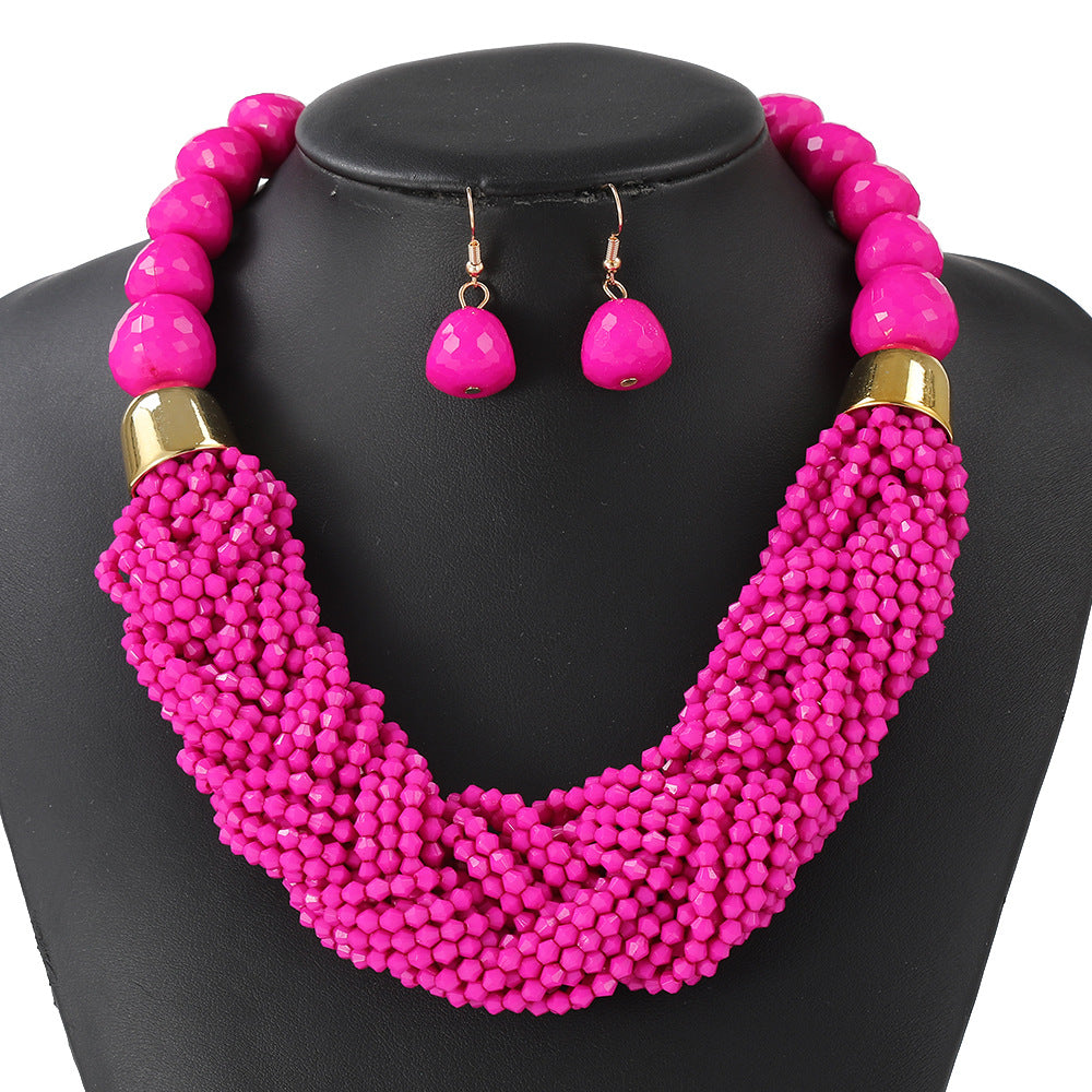 Set di collane statement multi-strato in stile boho chic con perline, ciondolo in resina a trama intrecciata e motivo a nuvola, per donna