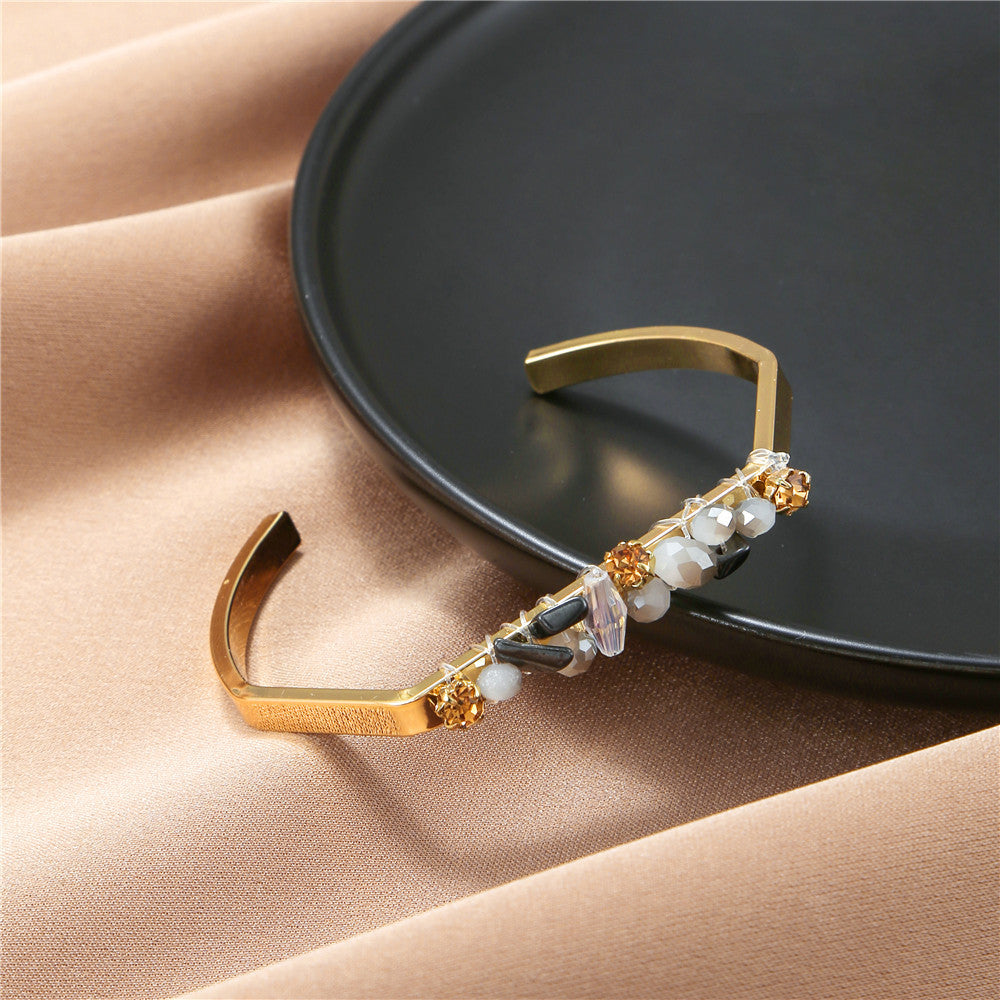 Bohemian Hand-Wrapped Chip Open Adjustable Bracelet for Women