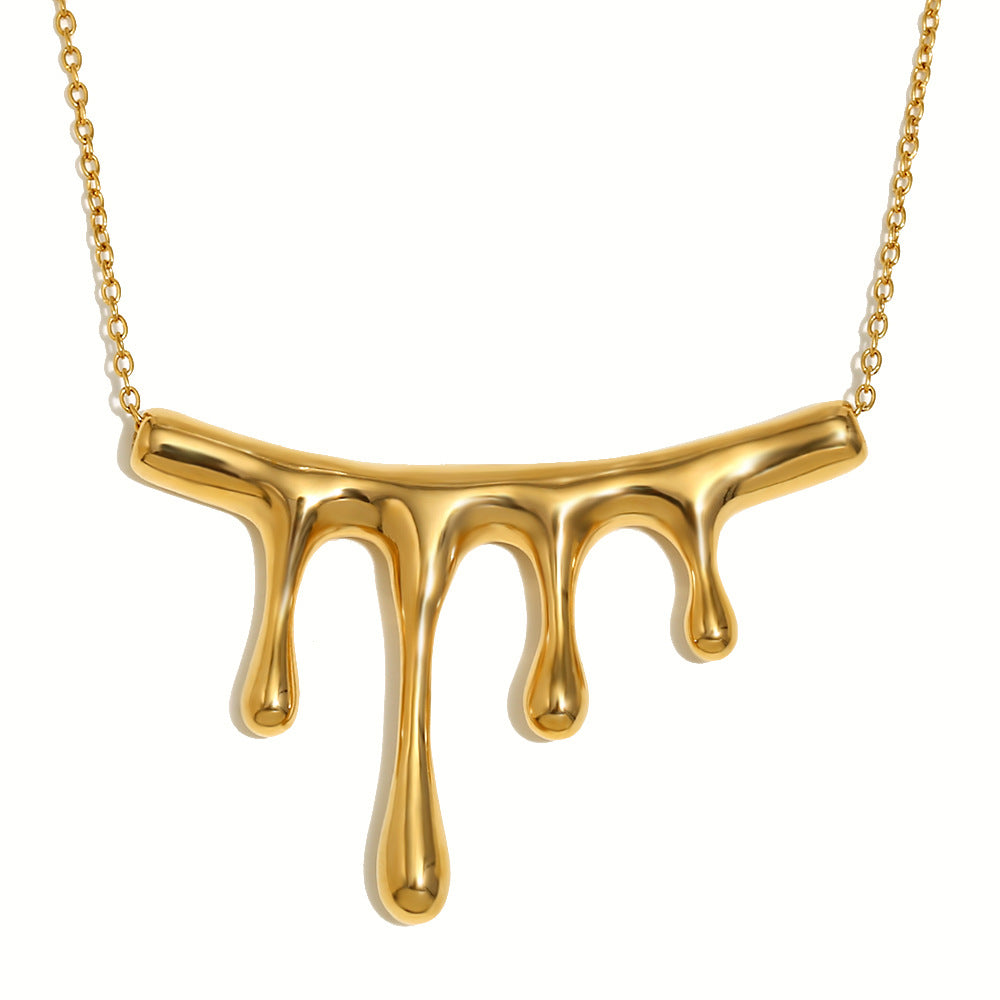 Fashionable Minimalist Geometric Liquid Pendant Necklace for Women Stainless Steel with 18K Gold Plating