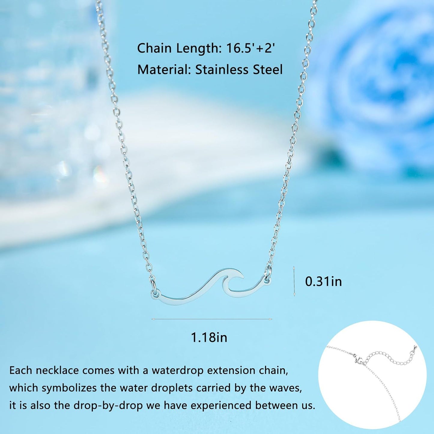 Sweet Plated Stainless Steel Wave Necklace Curb Chain Unisex Jewelry