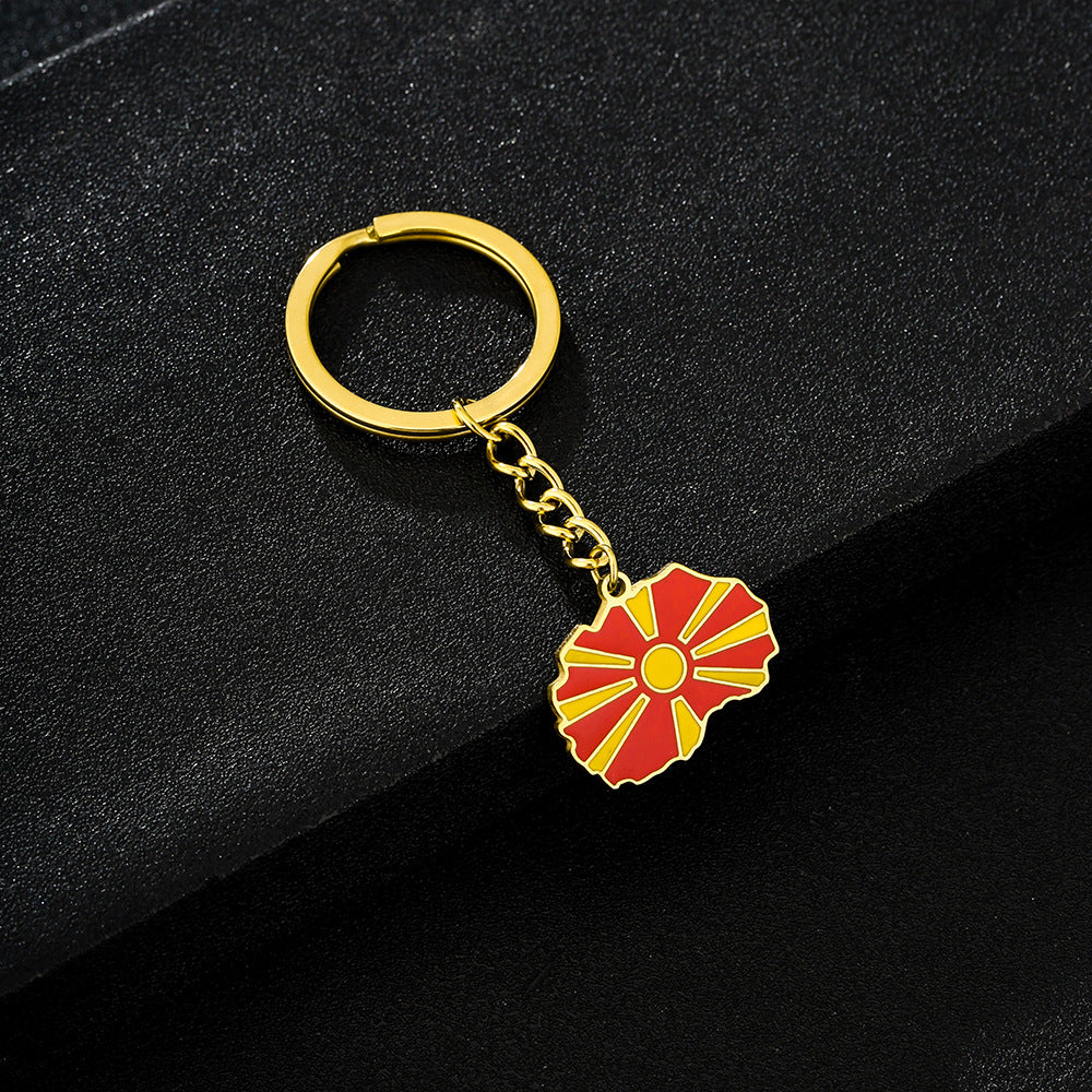 Portachiavi vintage macedone con ciondolo per uomo e donna, accessorio di moda in acciaio inossidabile