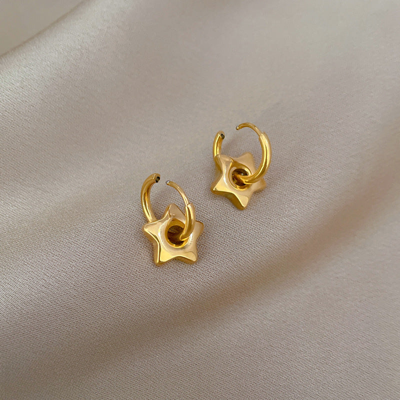Minimalist Geometric Titanium Steel Ear Studs with Star Shape for Women, Electroplated Cold-Tone Fashion Earrings for Parties